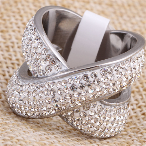 316L Stainless Steel Cross Design Diamond Ring