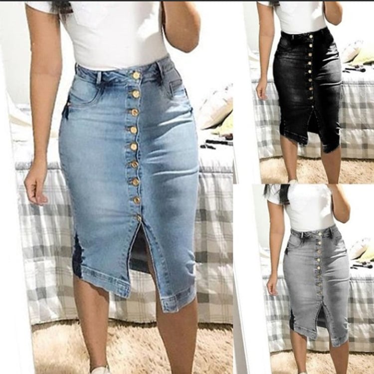 Buttoned Slim Denim Long Skirt for a Sexy Look